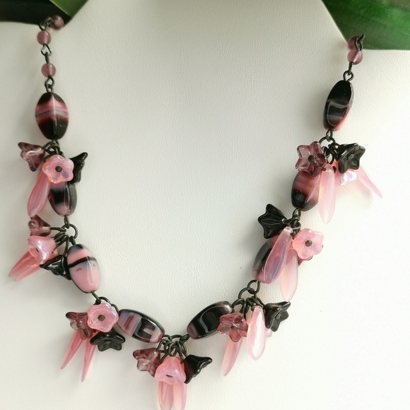 Vintage 2pc set Czech hand made bead necklace earring set - Picture 3 of 6